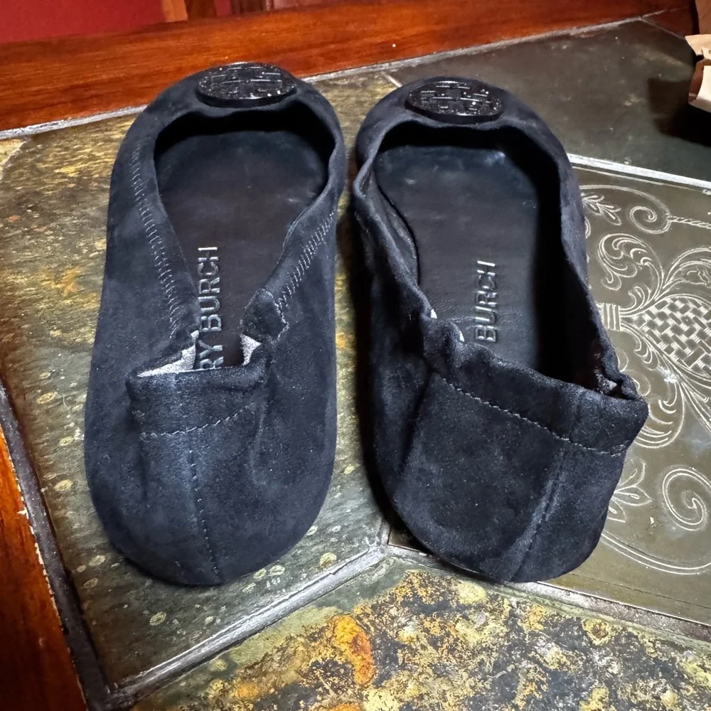 Tory Burch Minnie Travel Ballet Flats black suede 8